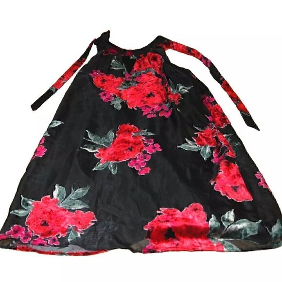 LILY ROSE Velvet Red Roses Dark Floral Tie Back Dress Size S MSRP $48 - Picture 3 of 6